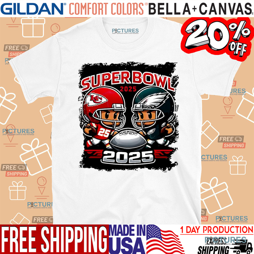 Cartoon Superbowl 2025 Chiefs vs Eagles shirt