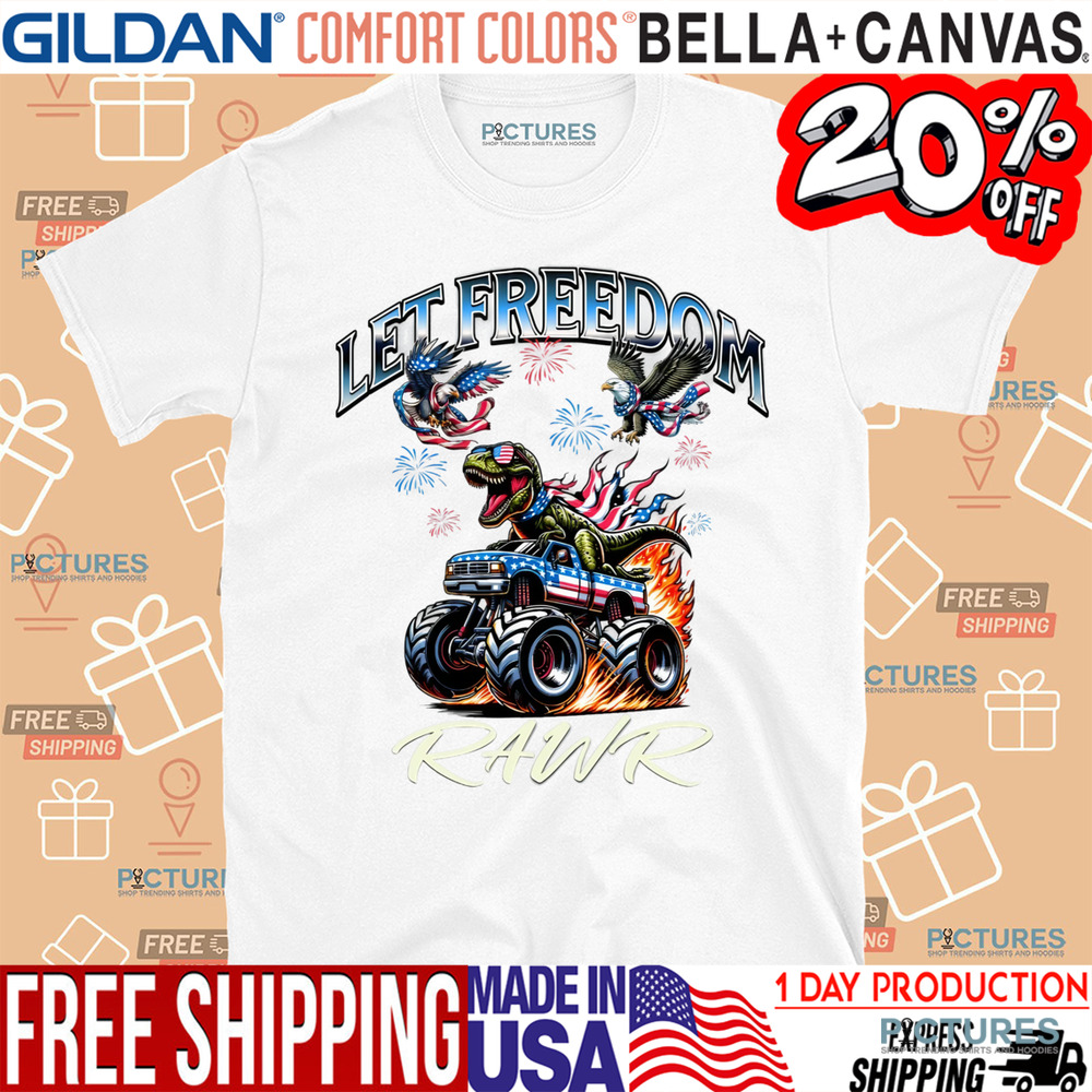 Dinosaur and Monster Truck Independence Day 4th Of July Shirt