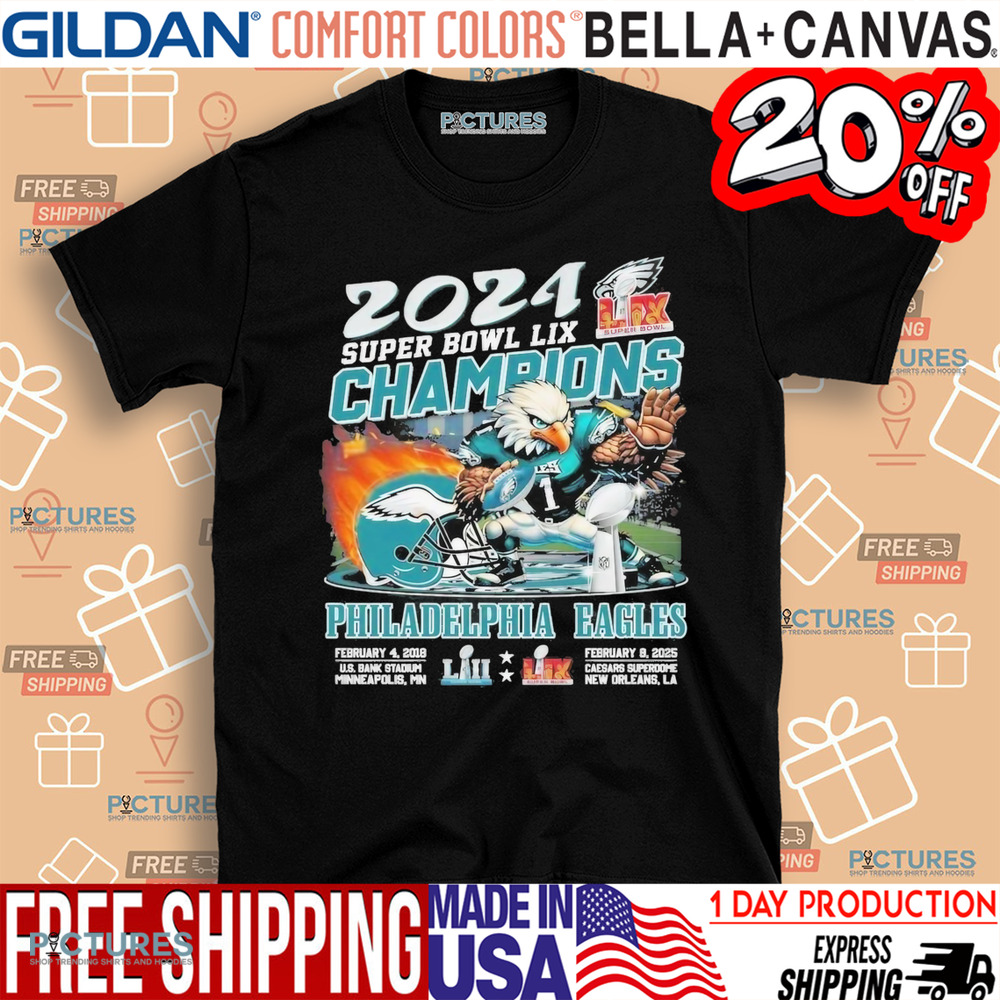 Philadelphia Eagles Super Bowl LIX 2025 Champions NFL Mascot Helmet Shirt