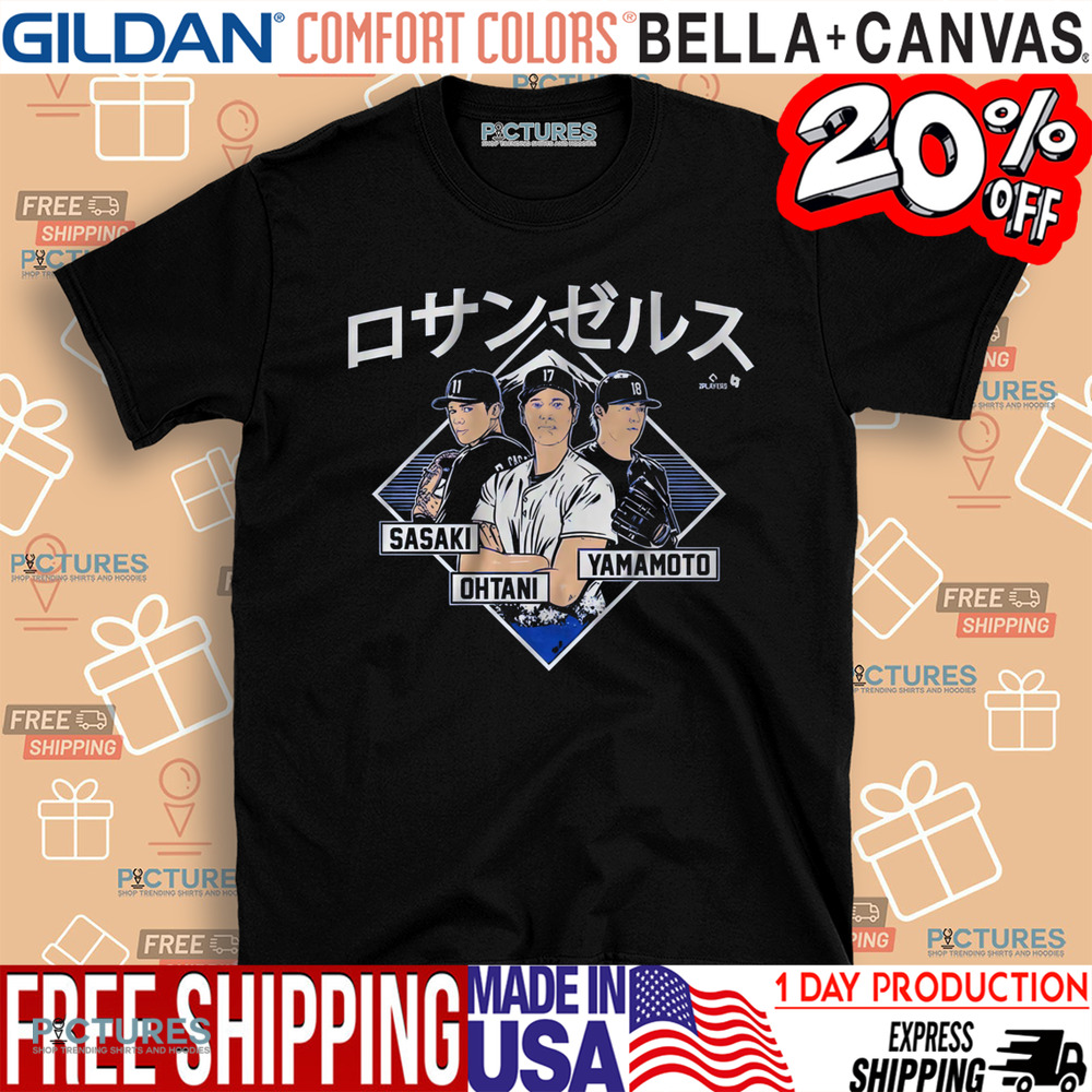 Shohei Ohtani, Yoshinobu Yamamoto and Roki Sasaki Los Angeles Dodgers Kanji MLB Baseball Shirt