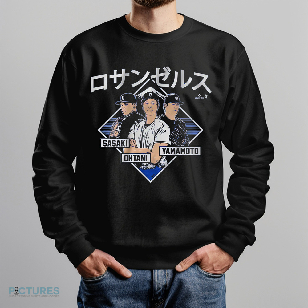 Shohei Ohtani, Yoshinobu Yamamoto and Roki Sasaki Los Angeles Dodgers Kanji MLB Baseball Shirt