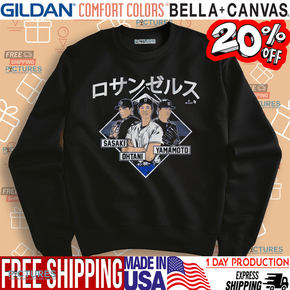 Shohei Ohtani, Yoshinobu Yamamoto and Roki Sasaki Los Angeles Dodgers Kanji MLB Baseball Shirt