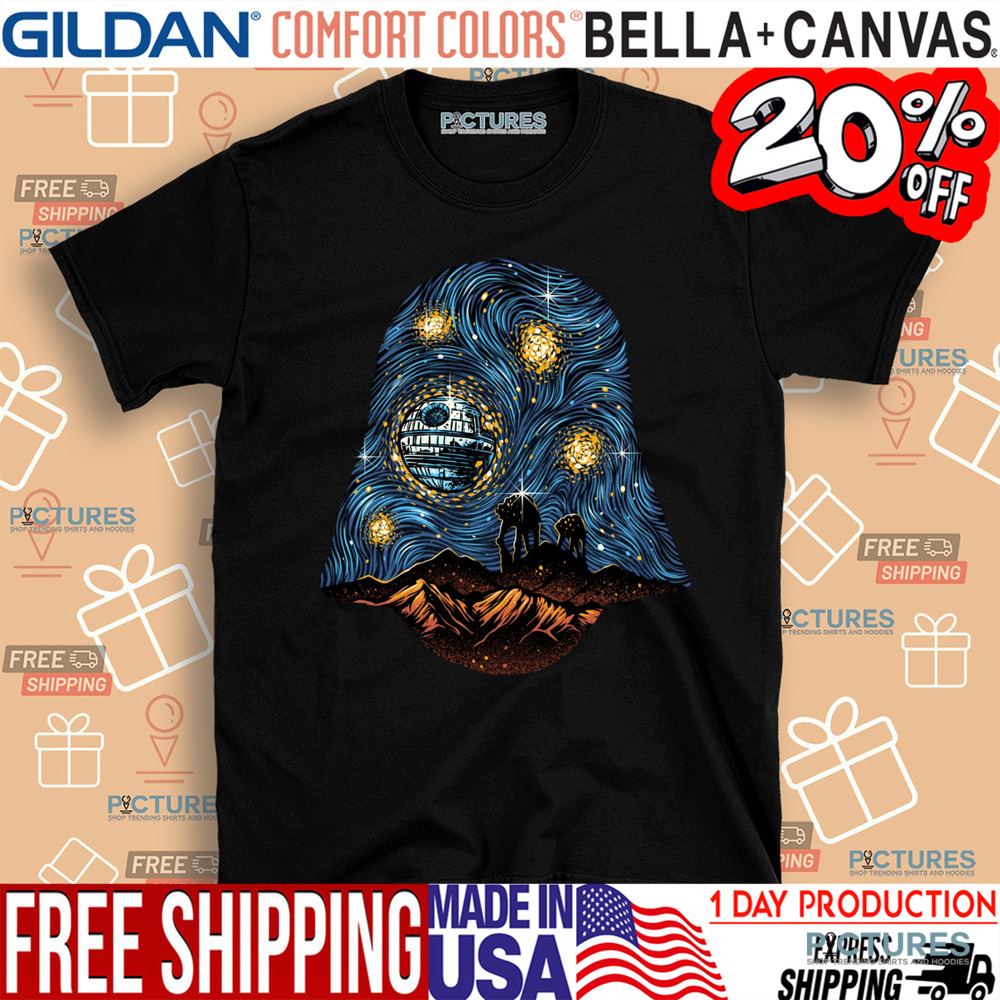Starry Night Star Wars A Landscape With At At And The Death Star X Darth Vaders Helmet 2025 Shirt