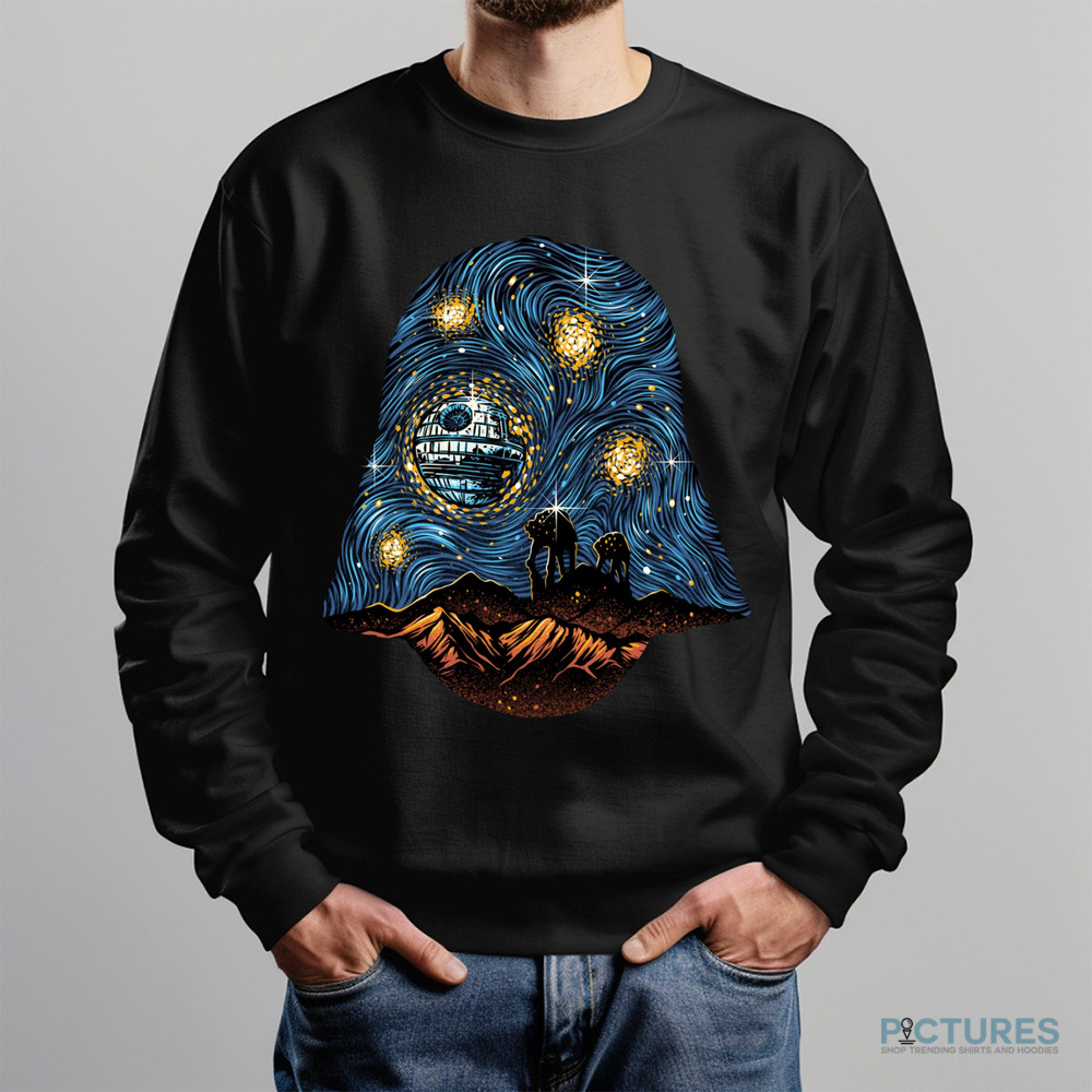 Starry Night Star Wars A Landscape With At At And The Death Star X Darth Vaders Helmet 2025 Shirt