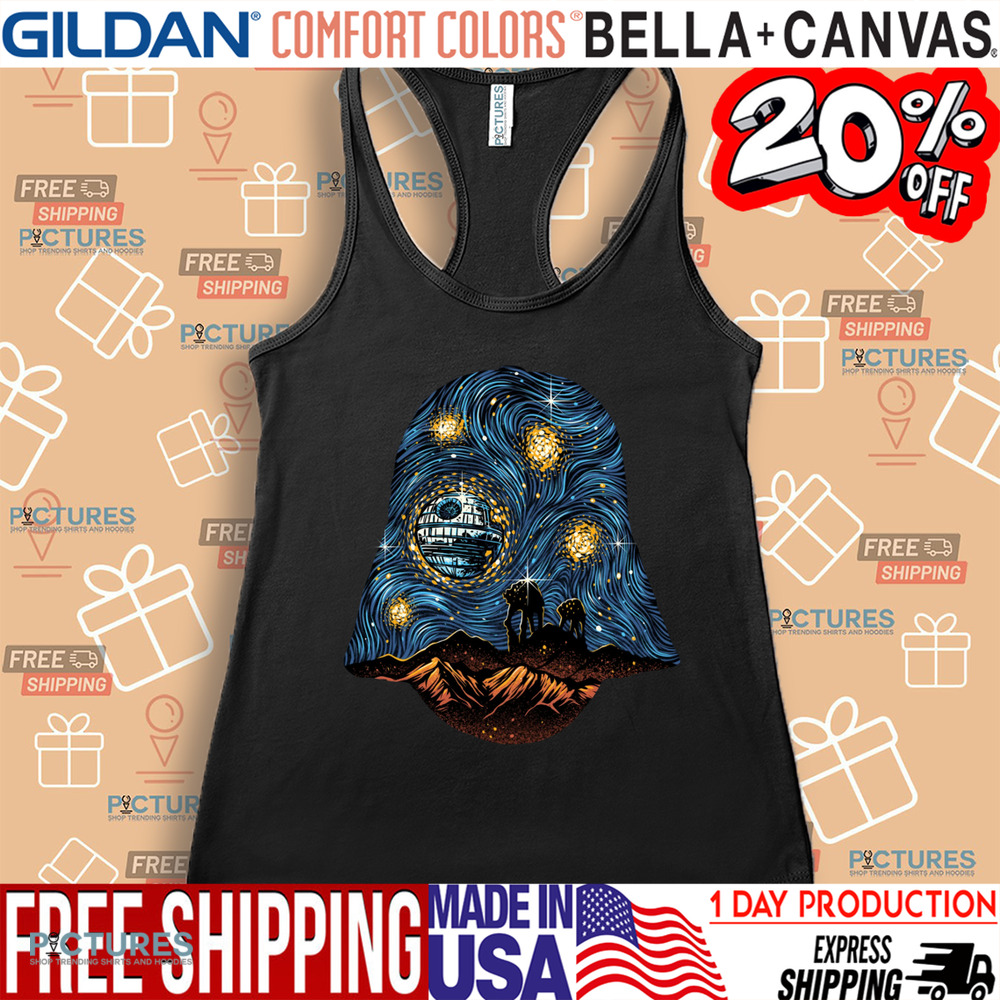 Starry Night Star Wars A Landscape With At At And The Death Star X Darth Vaders Helmet 2025 Shirt