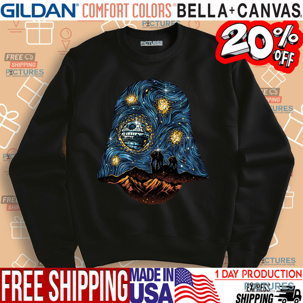 Starry Night Star Wars A Landscape With At At And The Death Star X Darth Vaders Helmet 2025 Shirt