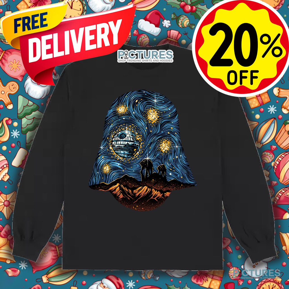 Starry Night Star Wars A Landscape With At At And The Death Star X Darth Vaders Helmet 2025 Shirt