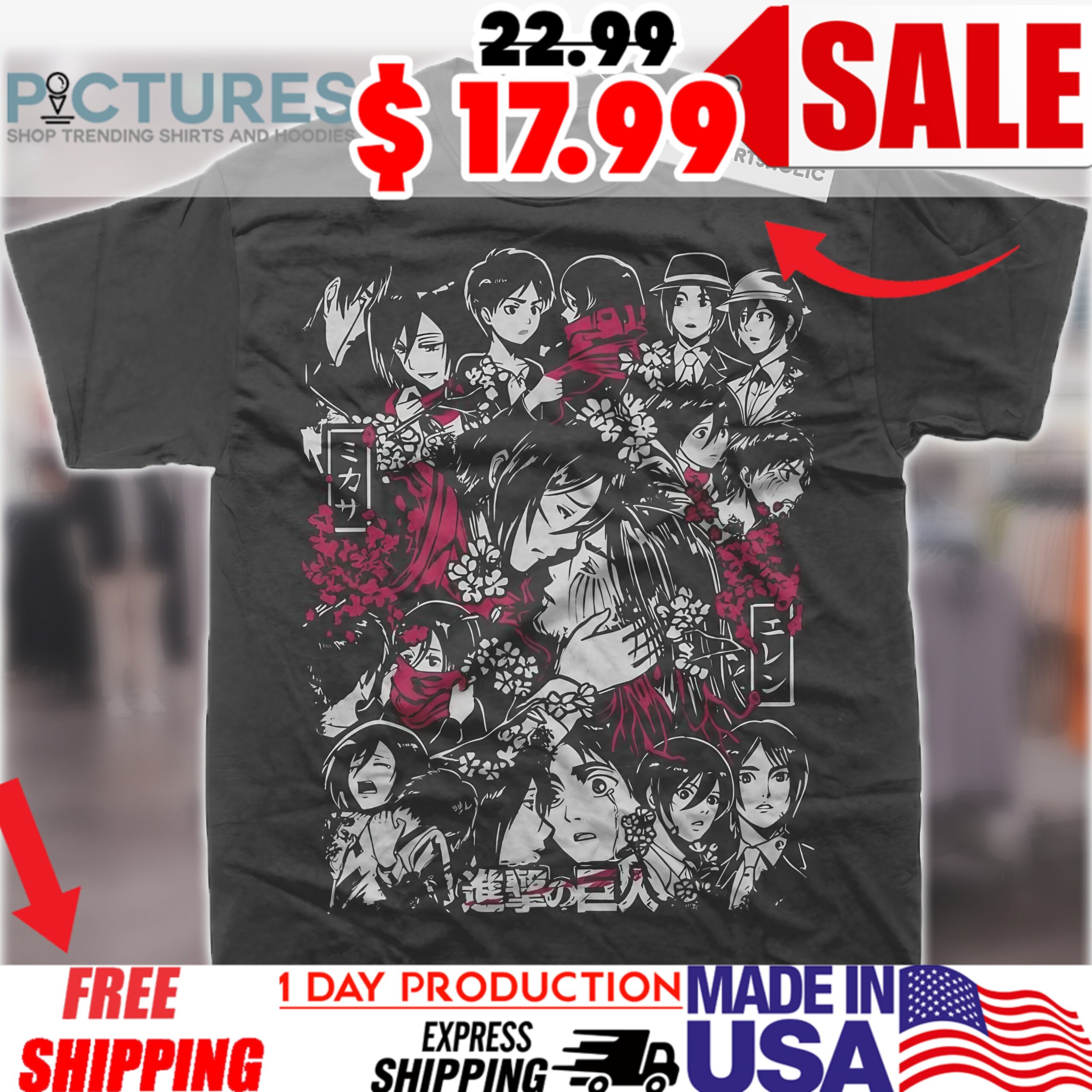 Attack On Titan Mikasa Eren and Mikasa Girl Anime AOT Graphic Shirt