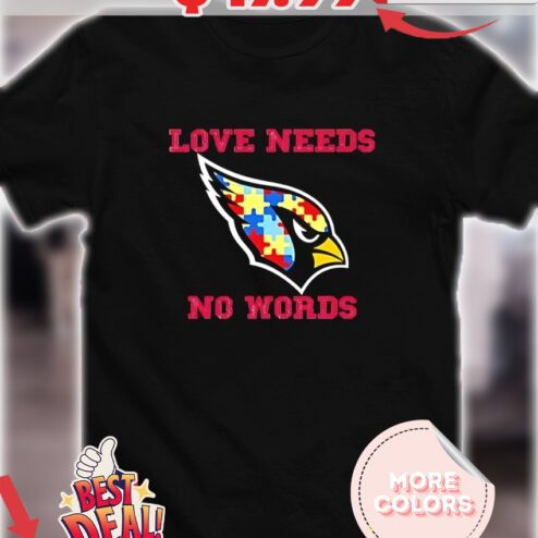 Autism Awareness Arizona Cardinals love needs no words Puzzle Pattern Bird Head shirt