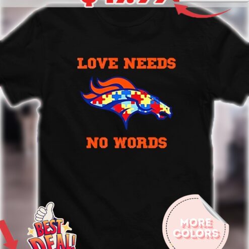 Autism Awareness Denver Broncos love needs no words Puzzle Pattern Horse Head shirt