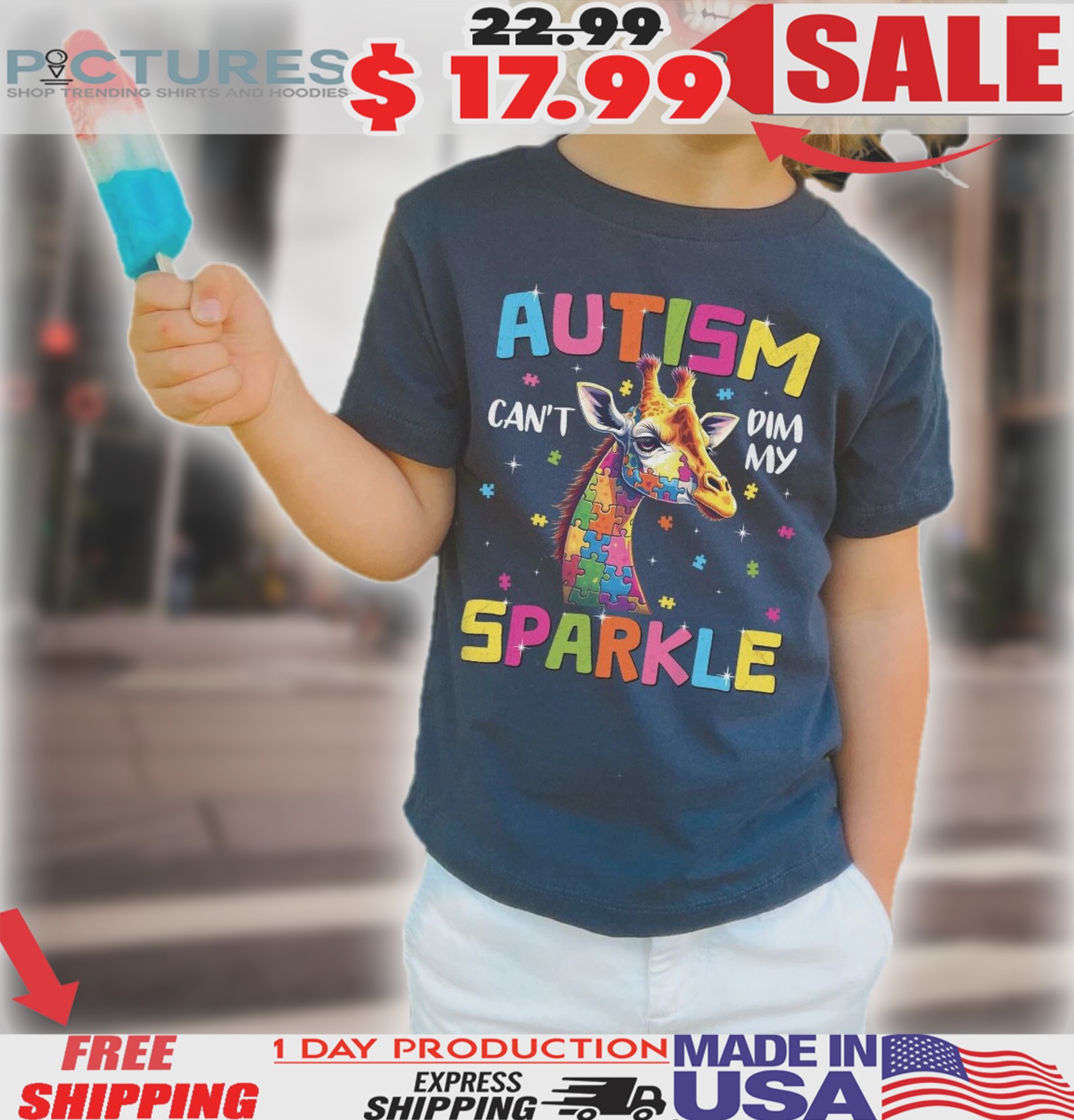 Autism Can't Dim My Sparkle Giraffe Autism Awareness Shirt