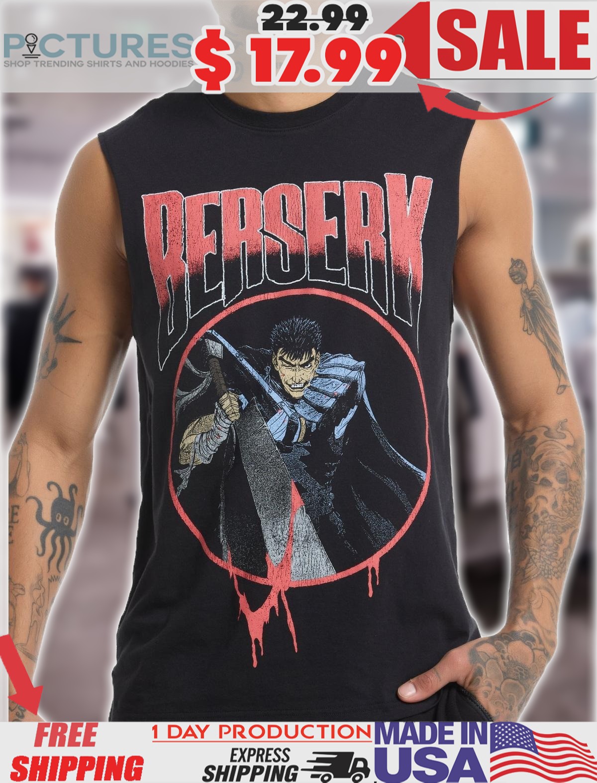 Berserk Guts Bloody Sword Anime Vintage Shirt