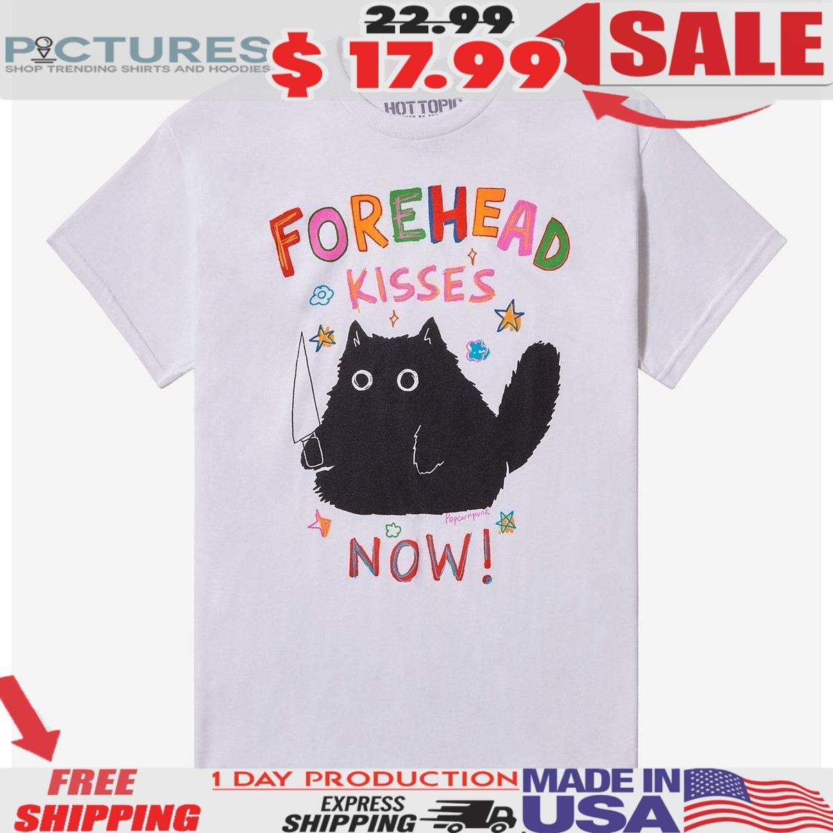 Black Cat Forehead Kisses Now Hand Draw Shirt