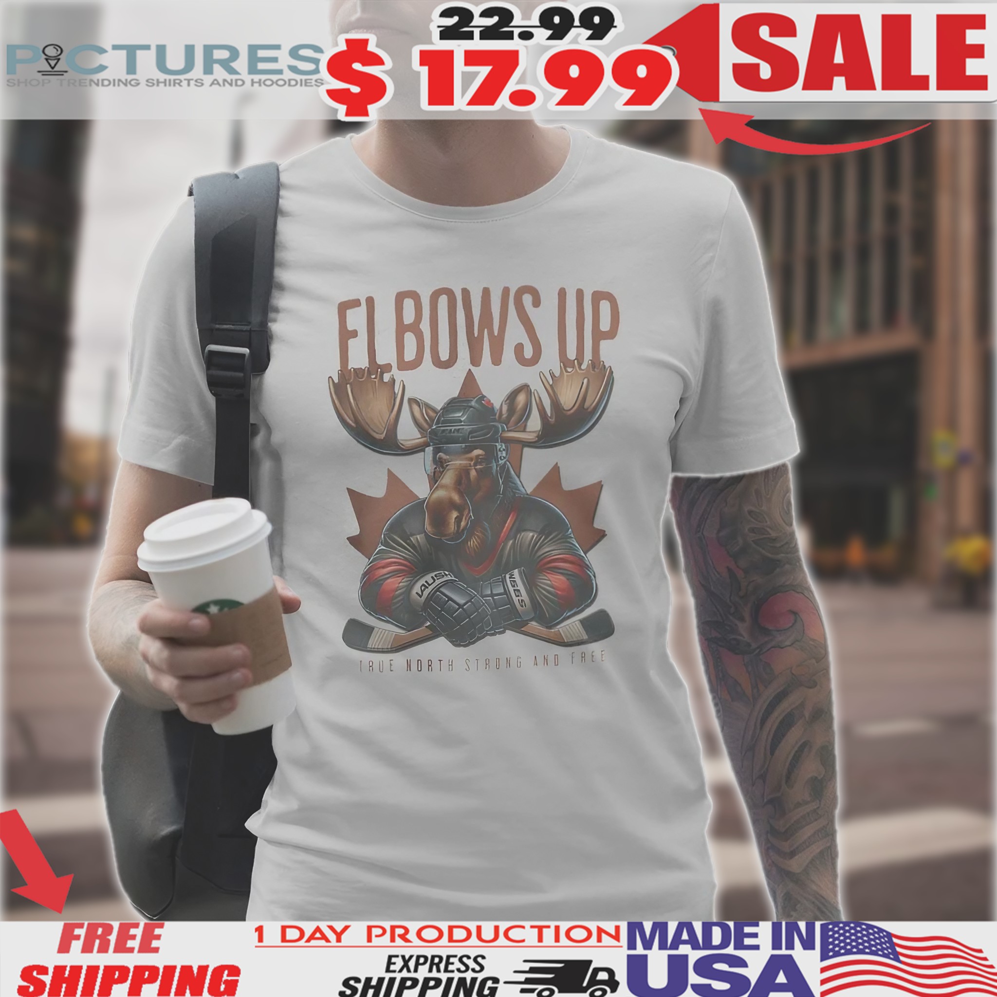 Canada Elbows Up True North Strong And Free Moose Hockey Shirt