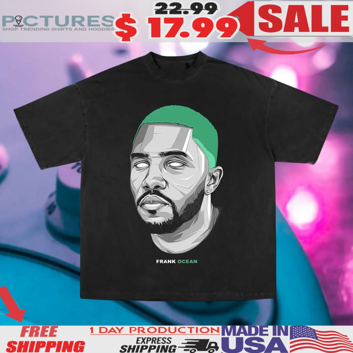 Frank Ocean Head Green Hair White Eyes Shirt