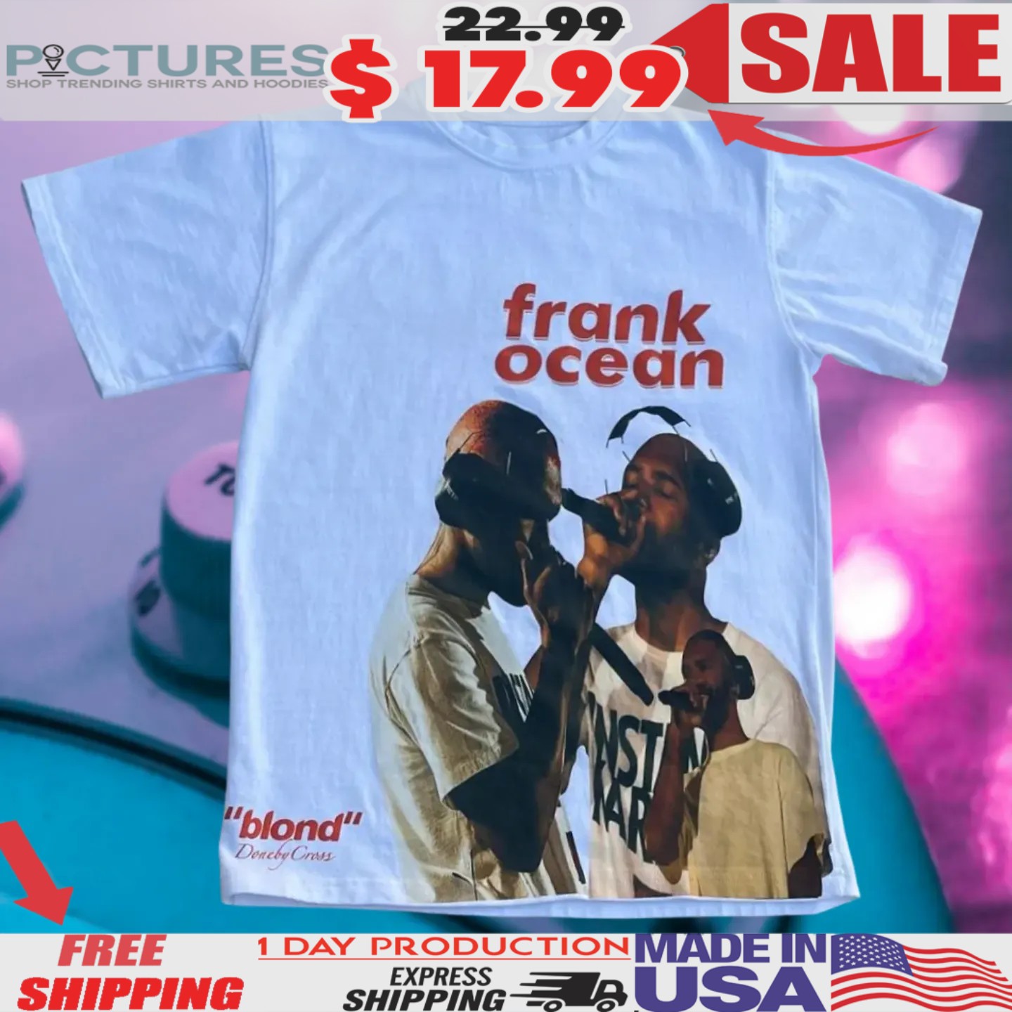 Frank Ocean Rapper On Mic Blond Shirt