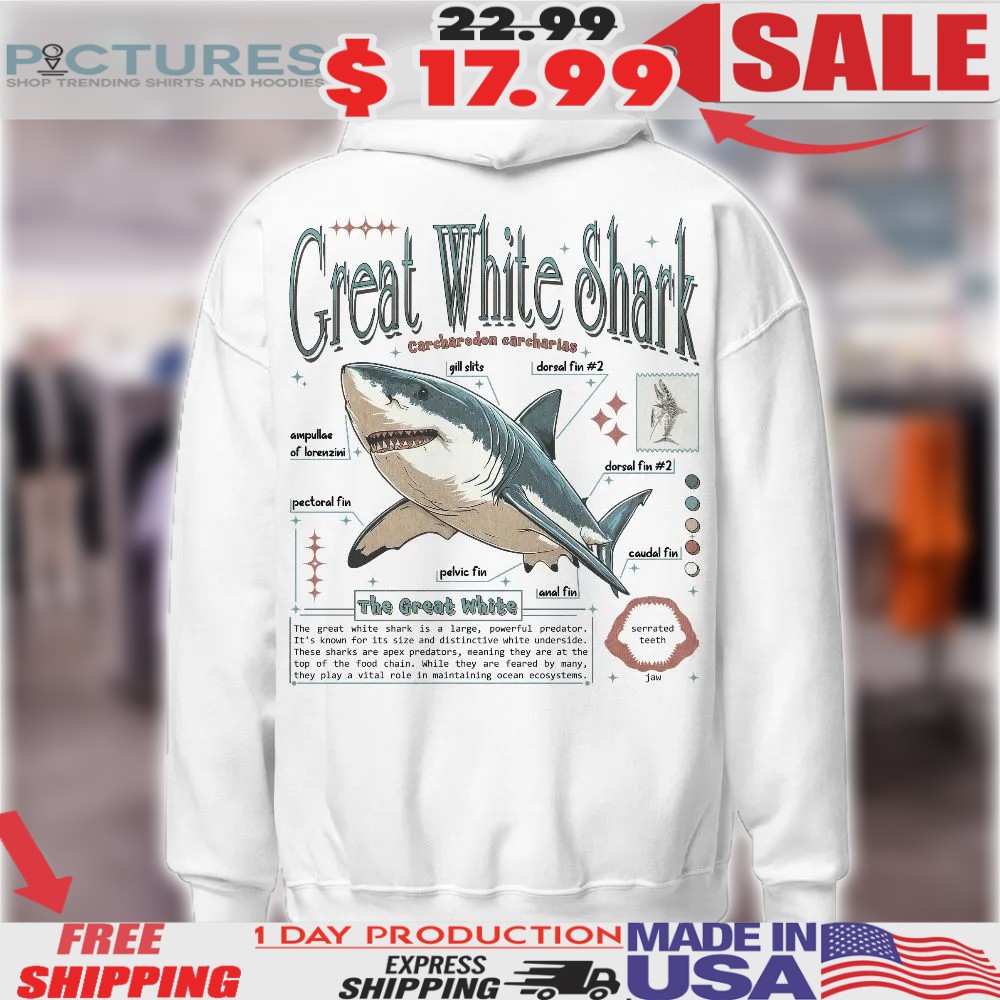 Great White Shark Carcharodon carcharias Anatomy Animal Knowledge Marine Biology Novelty Graphic Shirt