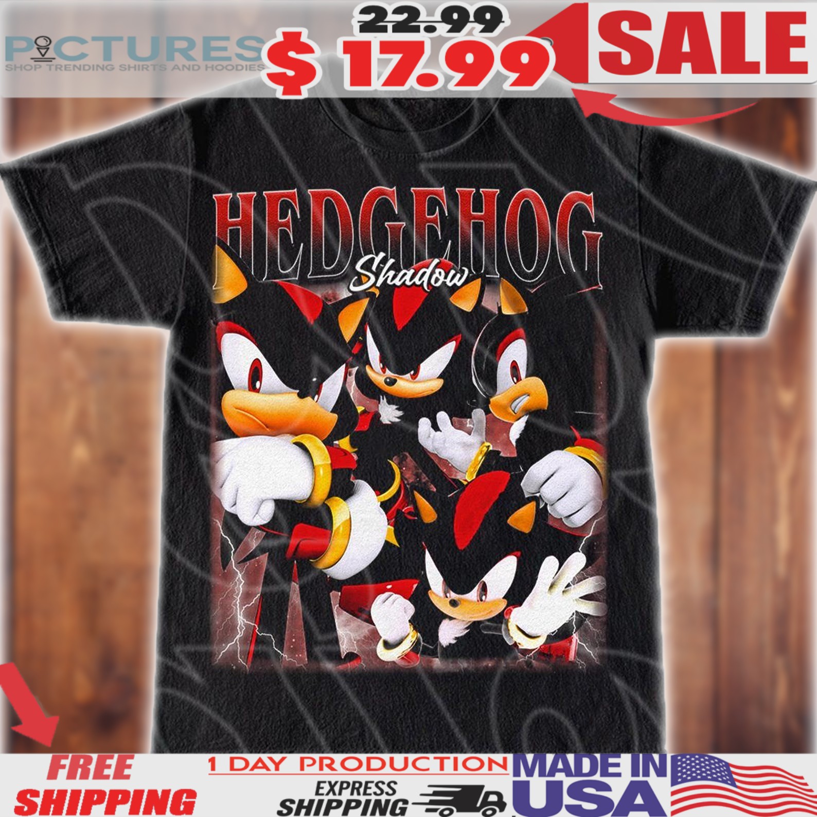 Hedgehog Shadow Sonic Art Vintage Bootleg Style Shirt