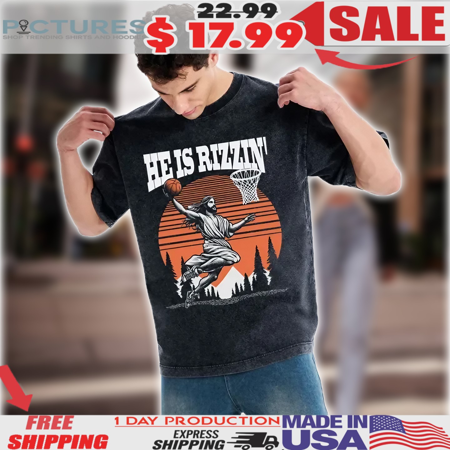 Jesus Basketball Jump He is Rizzin' Chrsitian Shirt