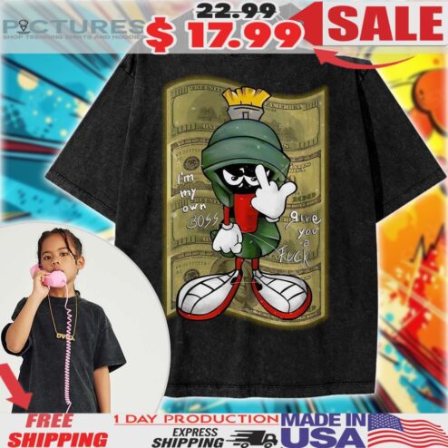 Marvin the Martian Looney Tunes I'm My Own Boss Give You A Fuck Middle Finger Animated Shirt