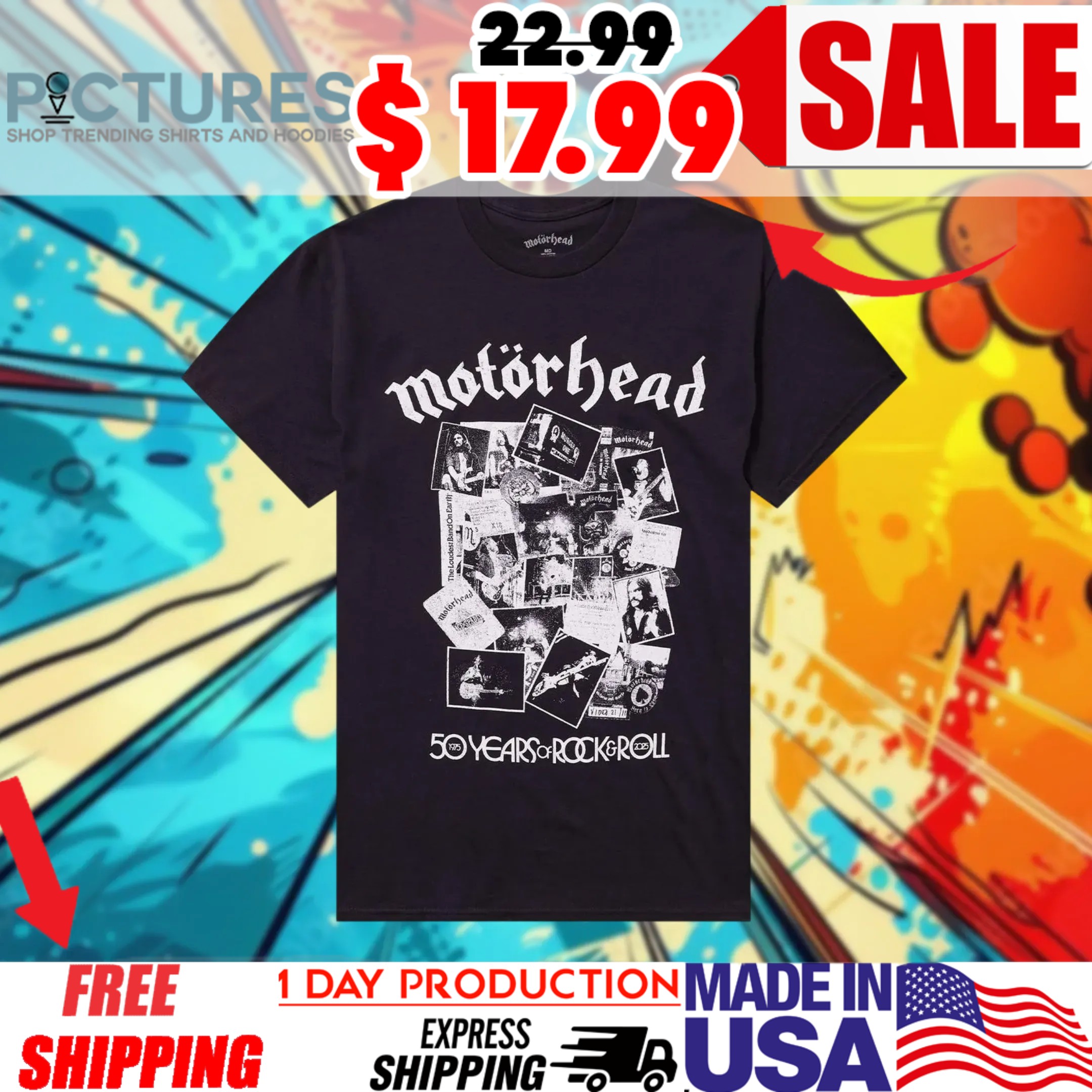Motörhead 50 Years Rock and Roll Collage Vintage Shirt