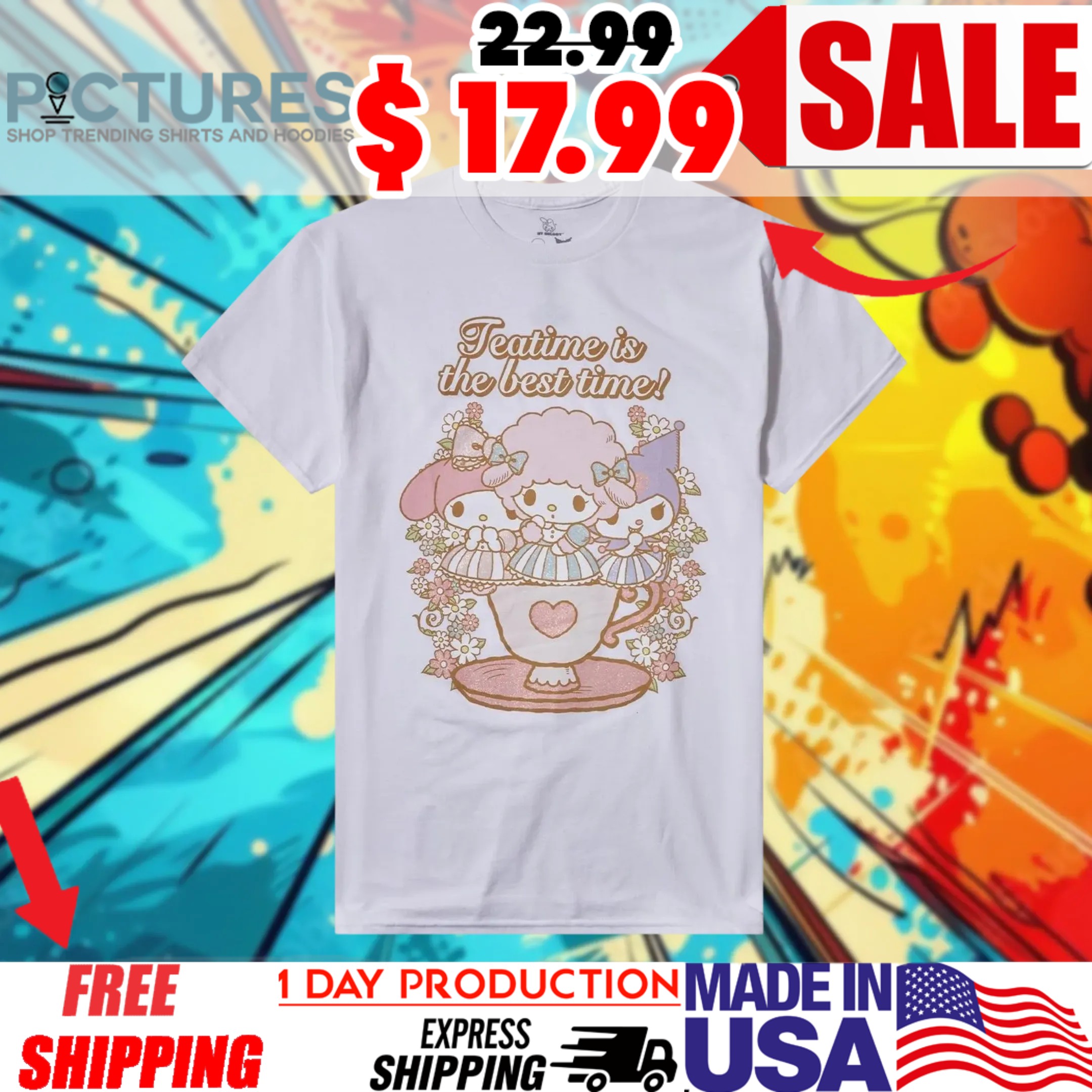 My Melody Kuromi My Sweet Piano Flower Tea Teatime is the best time Shirt