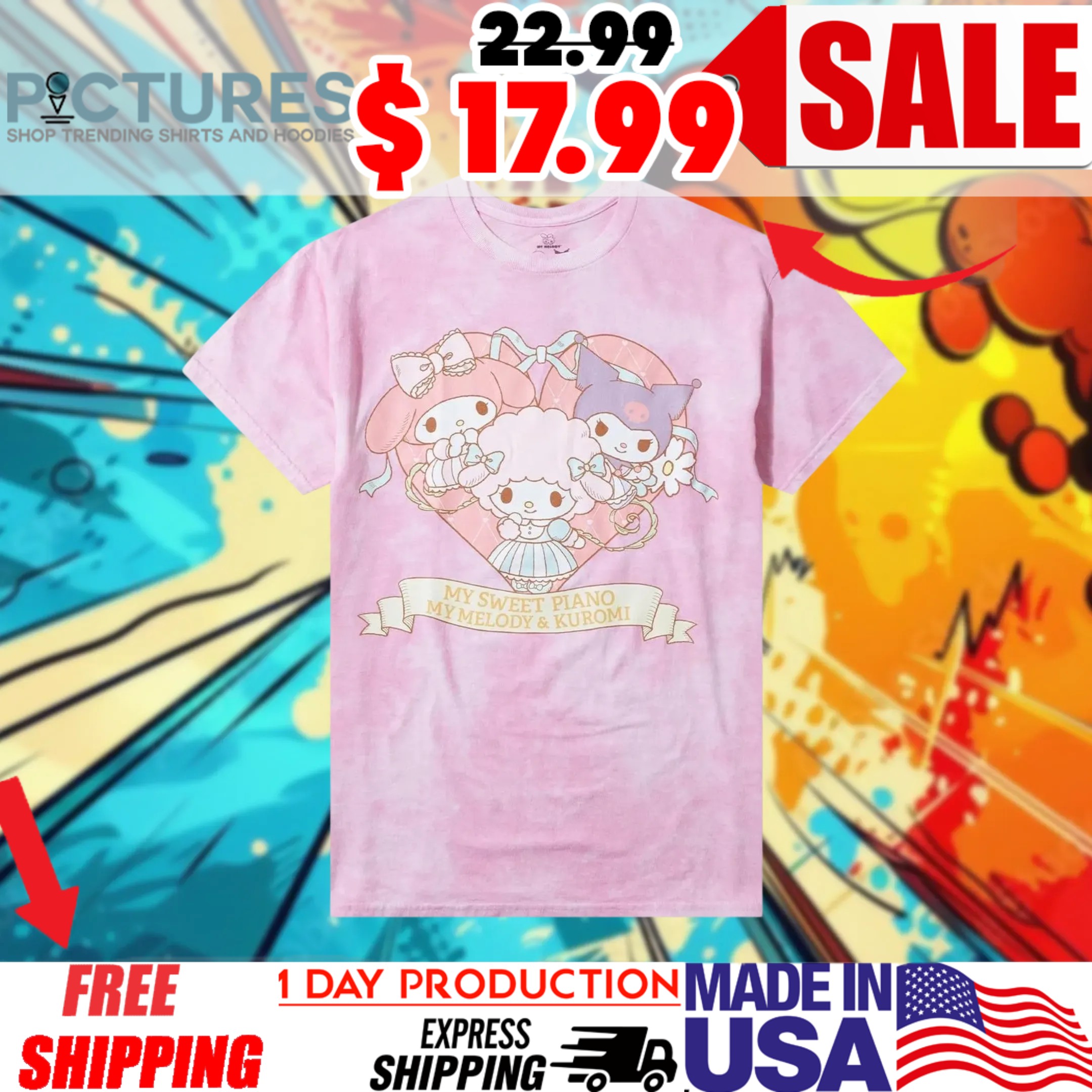 My Melody Kuromi My Sweet Piano Tea Cute Shirt