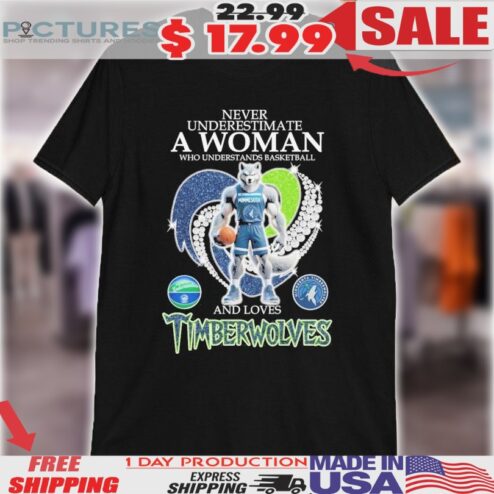 Never Underestimate A Woman Who Understands Basketball And Loves Minnesota Timberwolves Mascot Diamond Heart Shirt