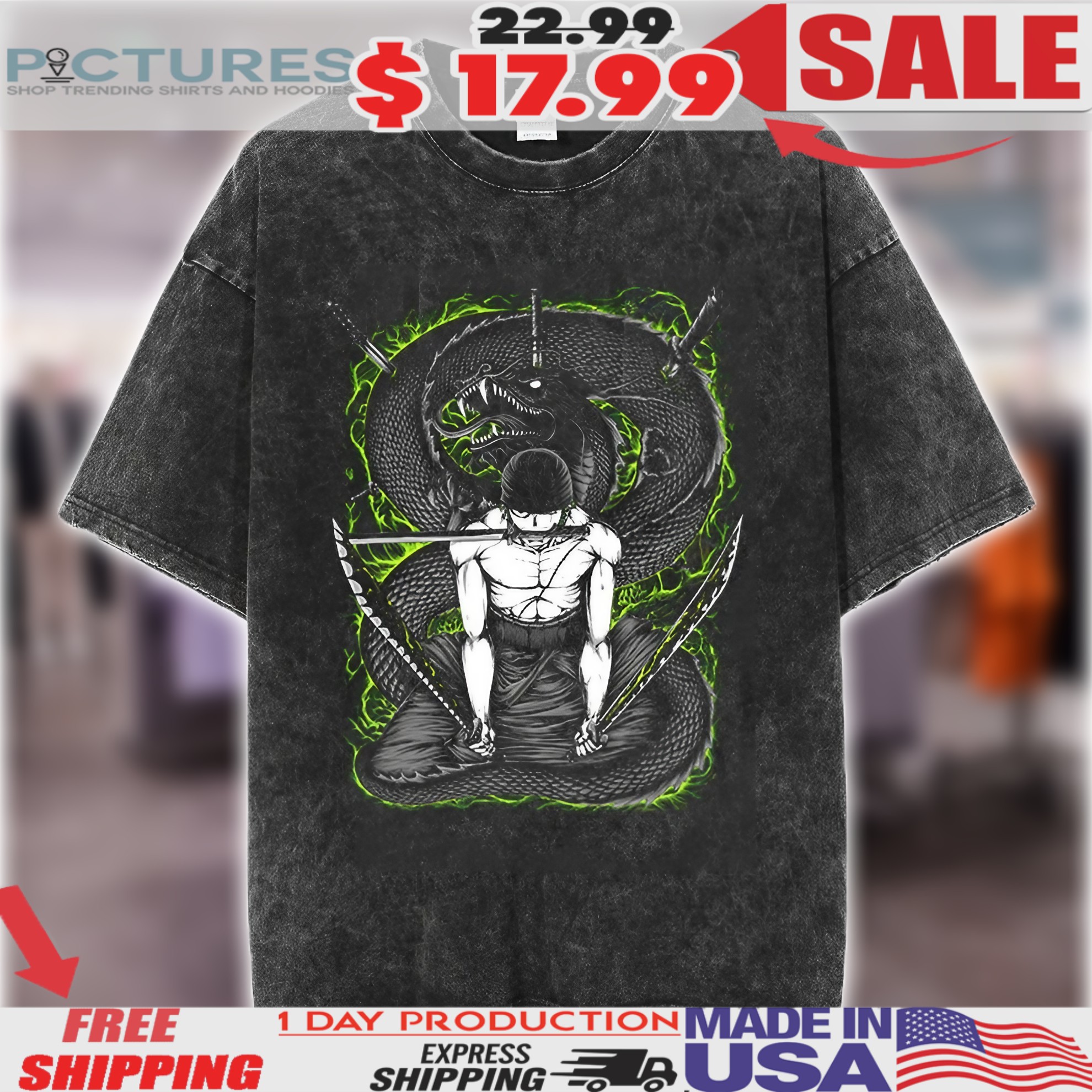 One Piece Zoro 3-sword Style Anime Shirt