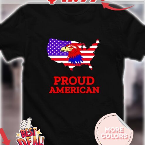 Proud American Flag Eagle State map shirt