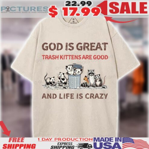Raccoon God Is Great Trash Kittens Are Good And Life Is Crazy Vintage Christian Shirt