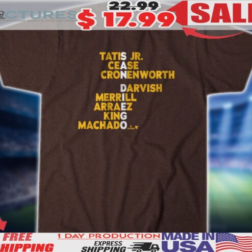 San Diego Padres Baseball Names Tatis Jr. Cease Cronenworth Darvish Merrill Arraez King Machado 2025 Shirt