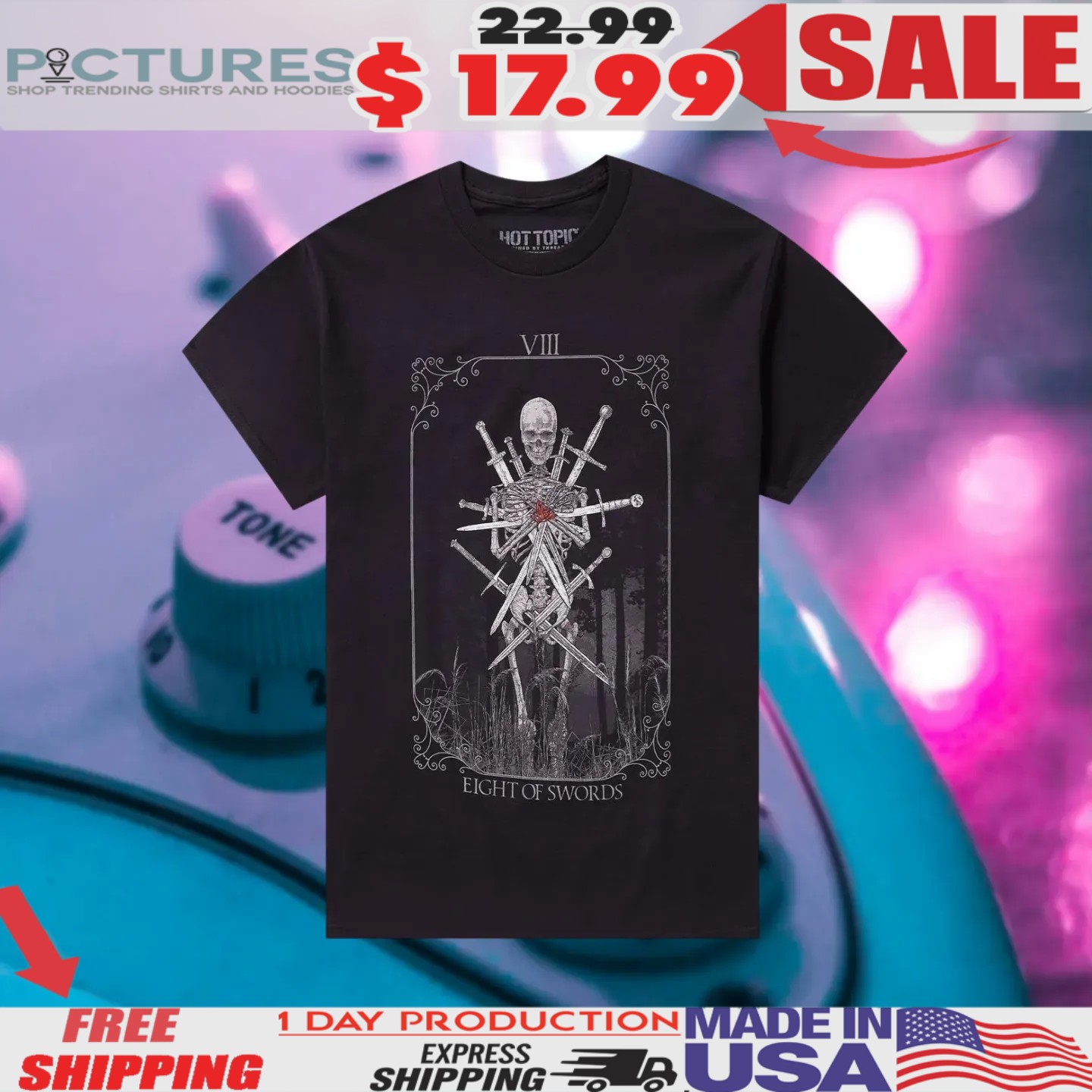 Skeleton Eight Of Swords Tarot Card Vintage Shirt