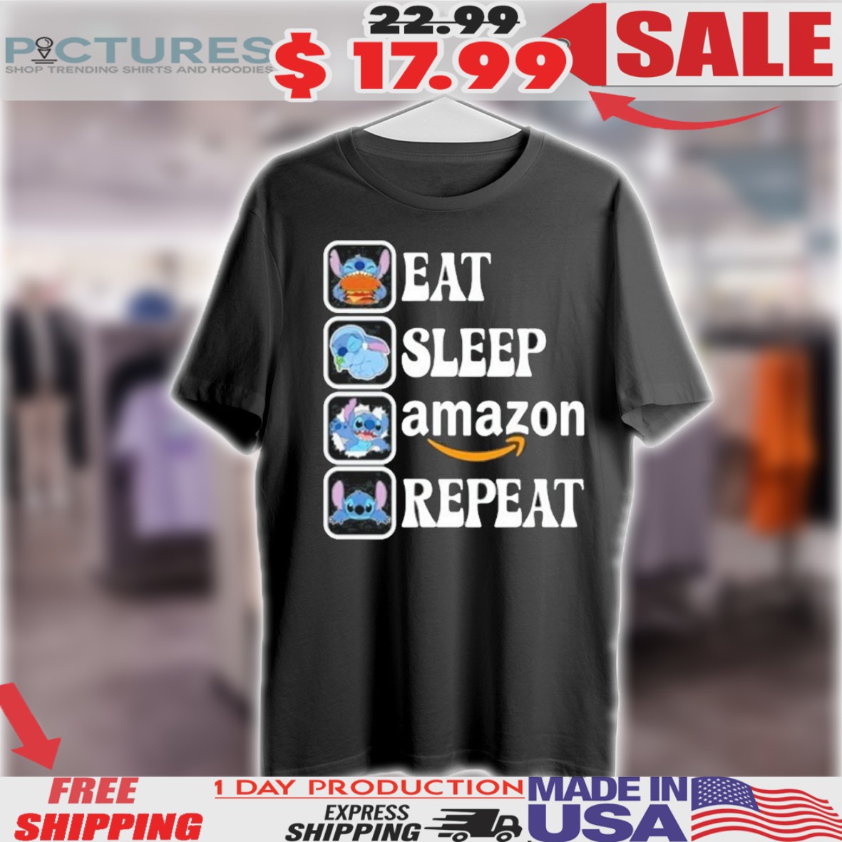 Stitch Eat Sleep Amazon Repeat Shirt