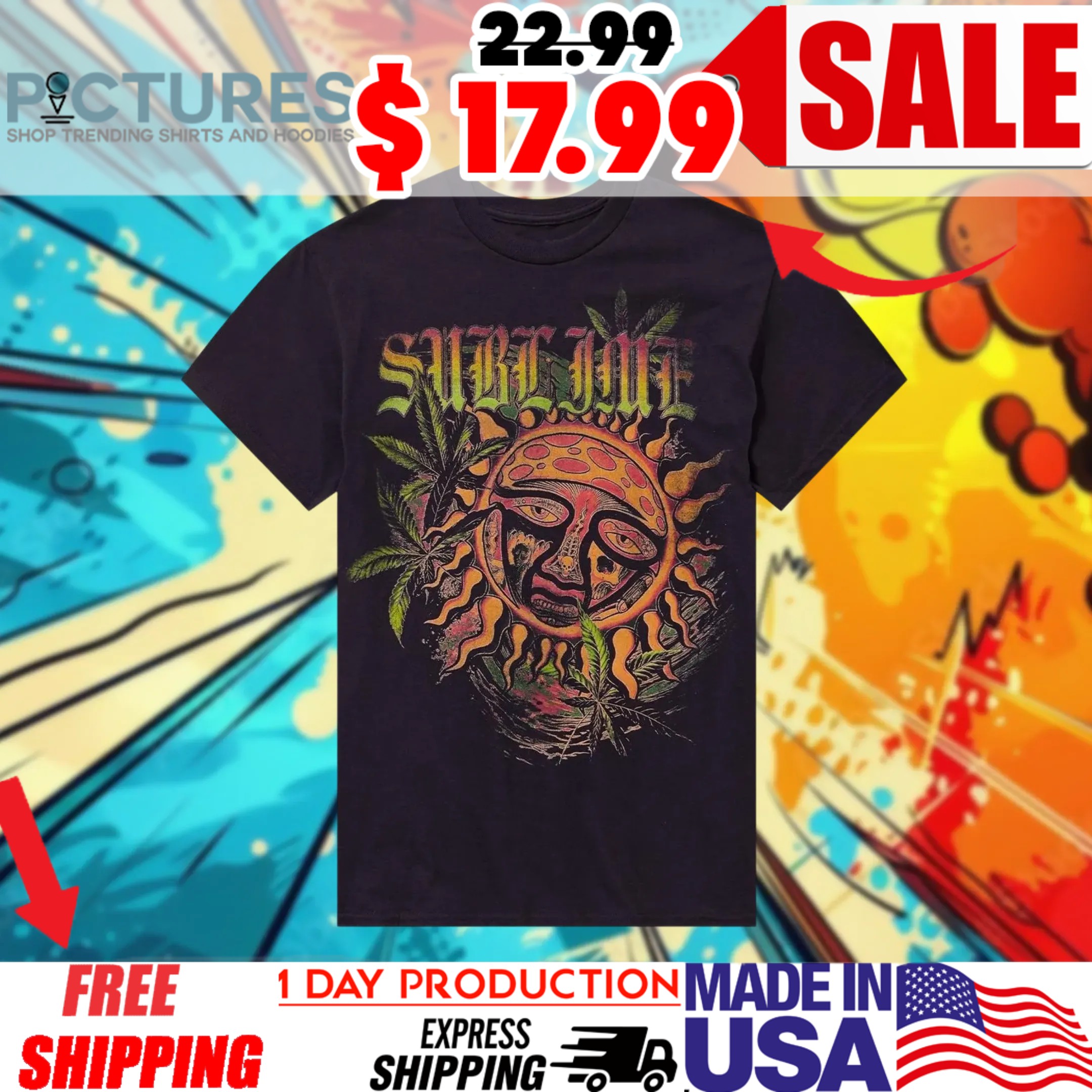 Sublime Sun Logo & Plants Vintage Shirt