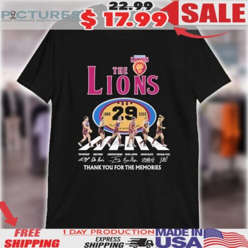 The Brisbane Lions 29th 1996 2025 Thank You For The Memories Road Abbey Signatures Mascot Shirt