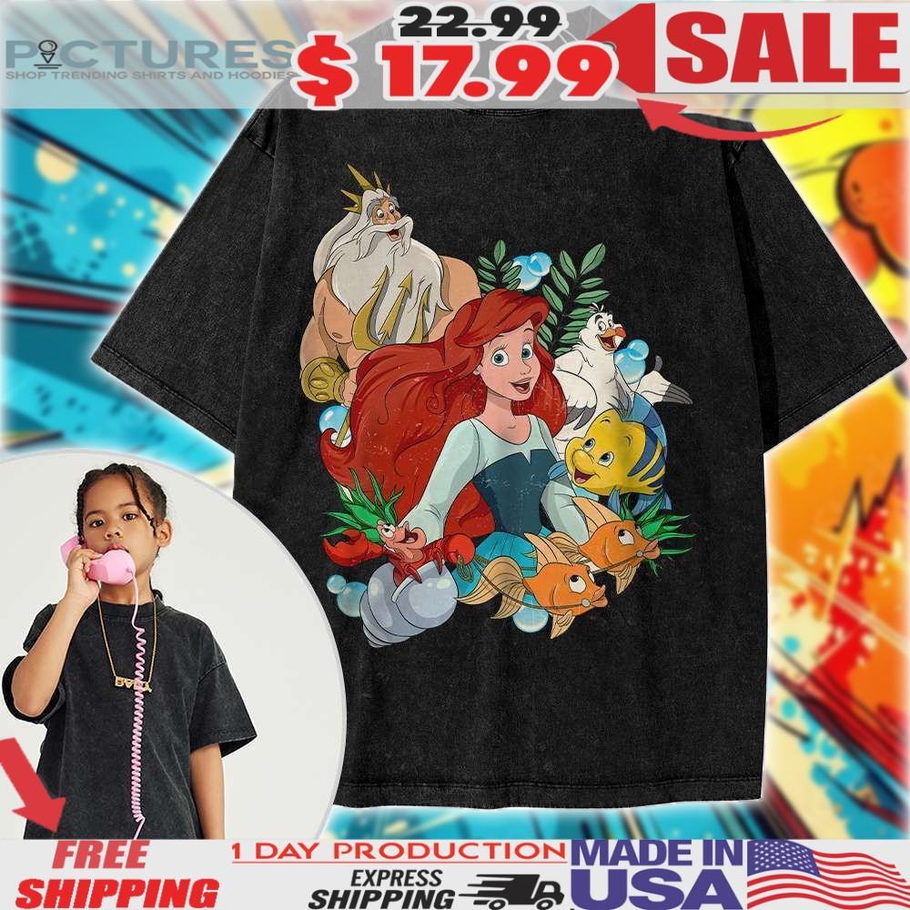 The Little Mermaid King Triton Flounder Scuttle For Kids Animated Vintage Shirt
