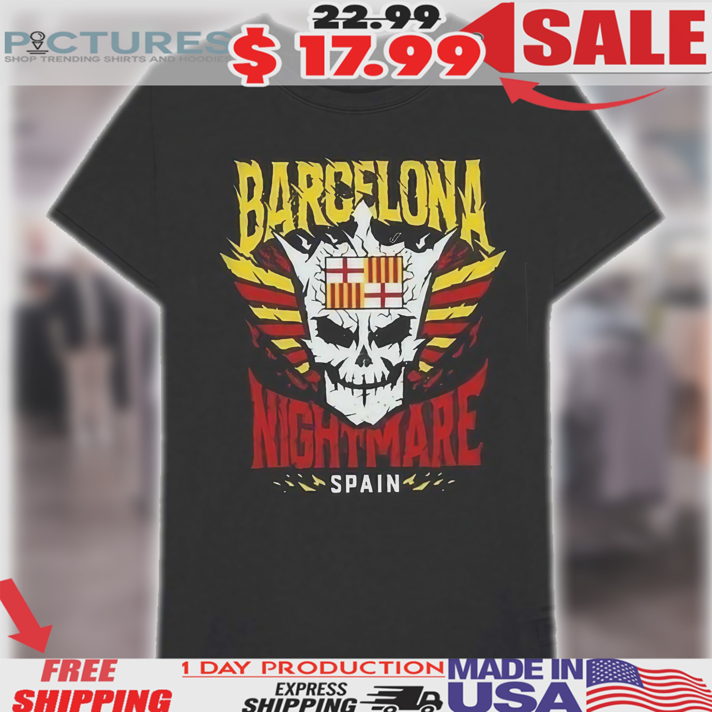 WWE Cody Rhodes Smack Down At Barcelona NightMare Spain Skull Shirt