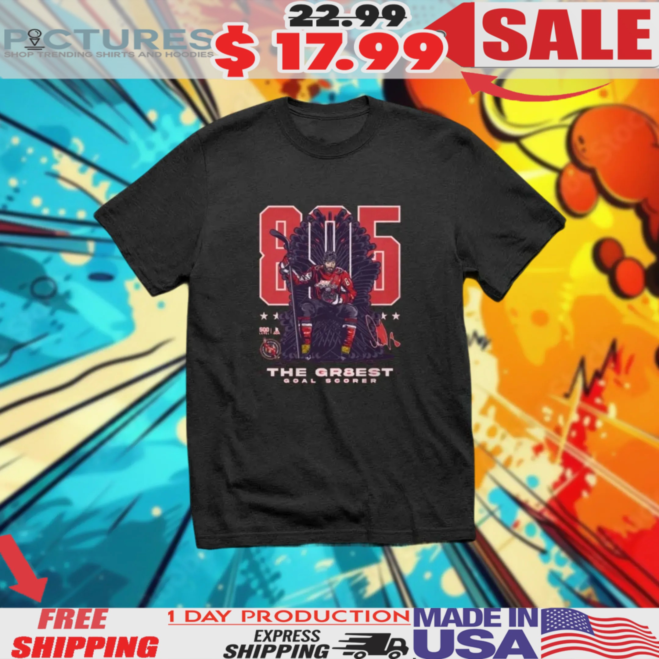 Alex Ovechkin Washington Capitals 895 Career Goals Throne Shirt