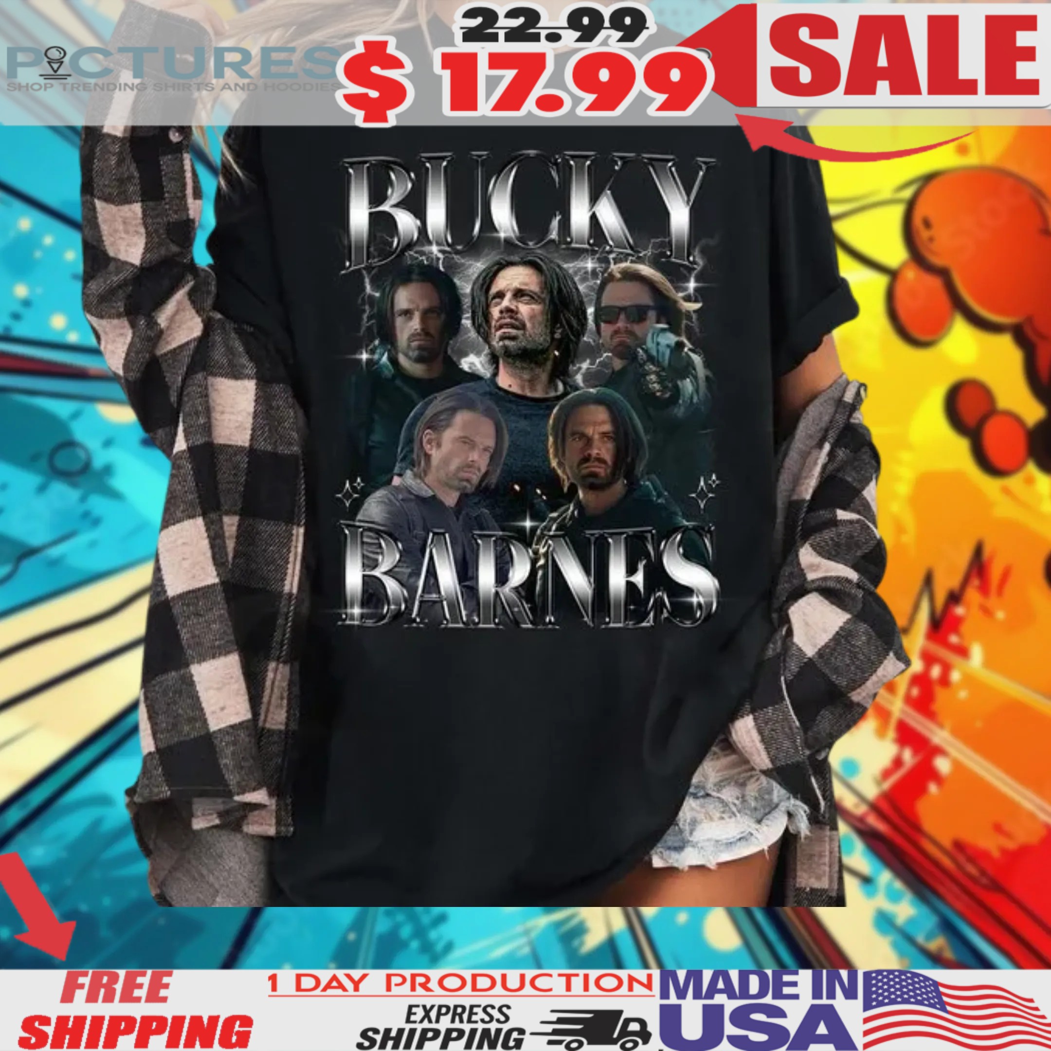 Bucky Barnes Marvel Universe Sebastian Stan Vintage Bootleg Shirt