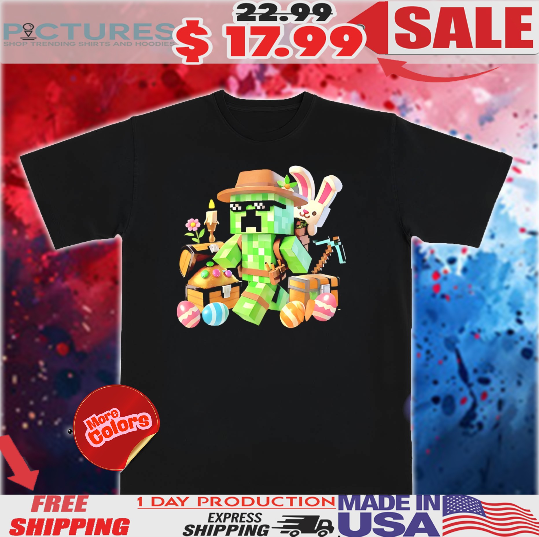 Bunny Egg Happy Easter Egg Easter Day Video Game Pixel Shirt