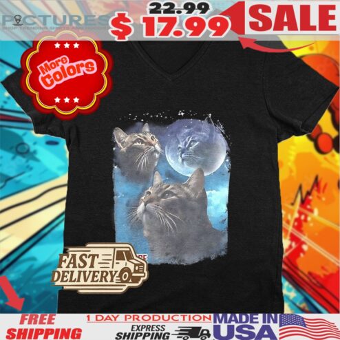 Cats Howl At Moon Three Cat Howling Wolf Meme Shirt