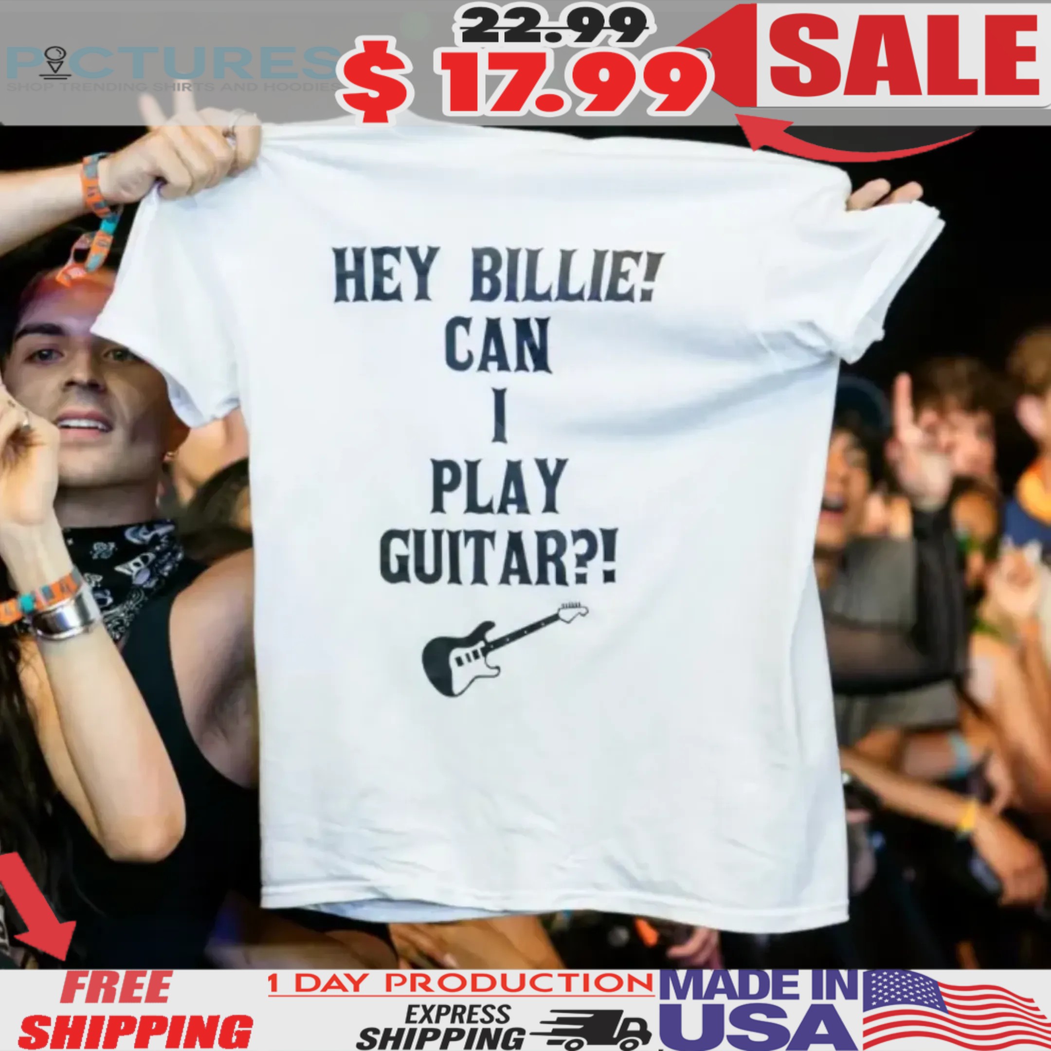 Coachella 2025 Hey Billie Can I Play Guitar Shirt