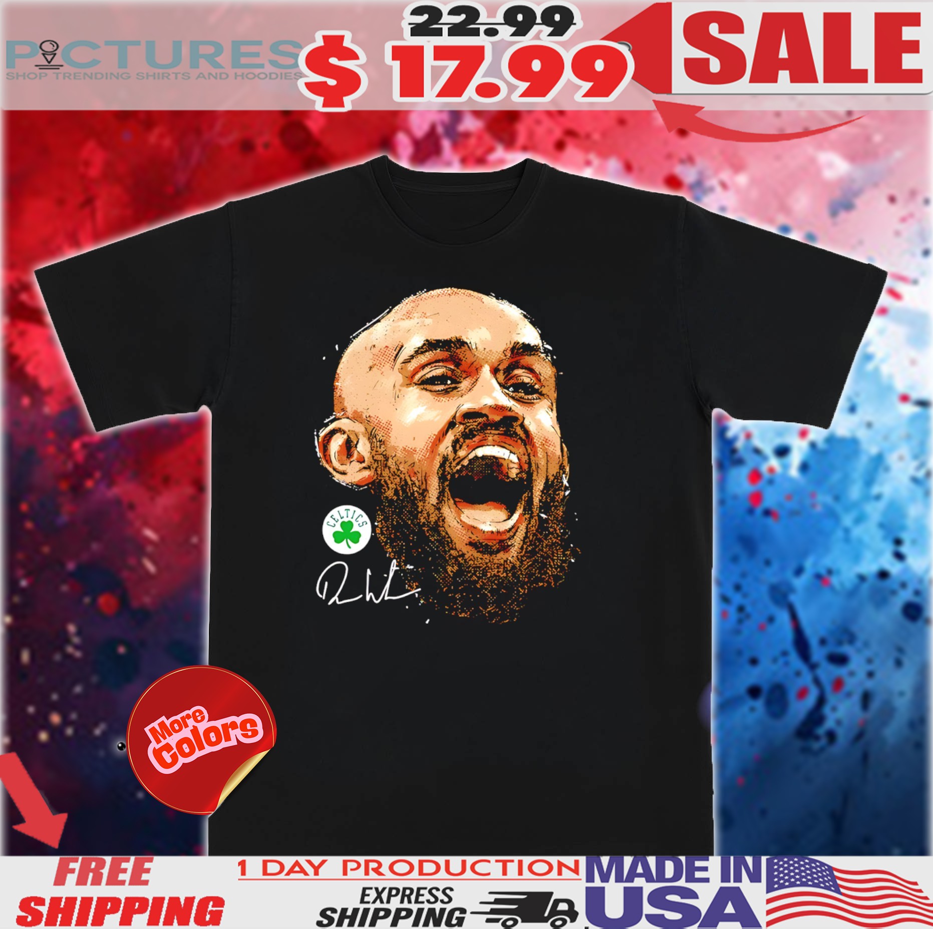 Derrick White Boston Celtics Portrait Signature Shirt