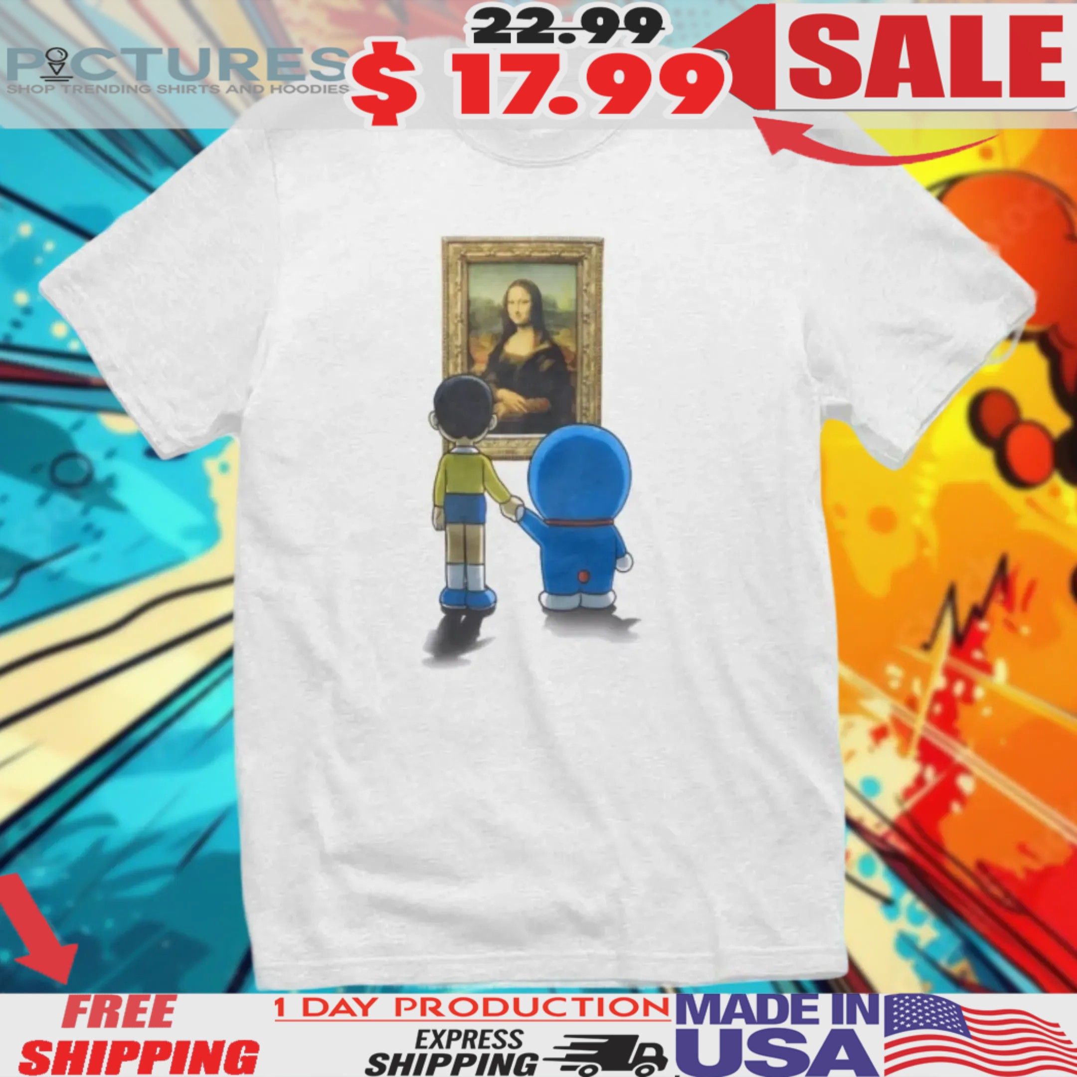Doraemon Meets The Louvre Monalisa Shirt