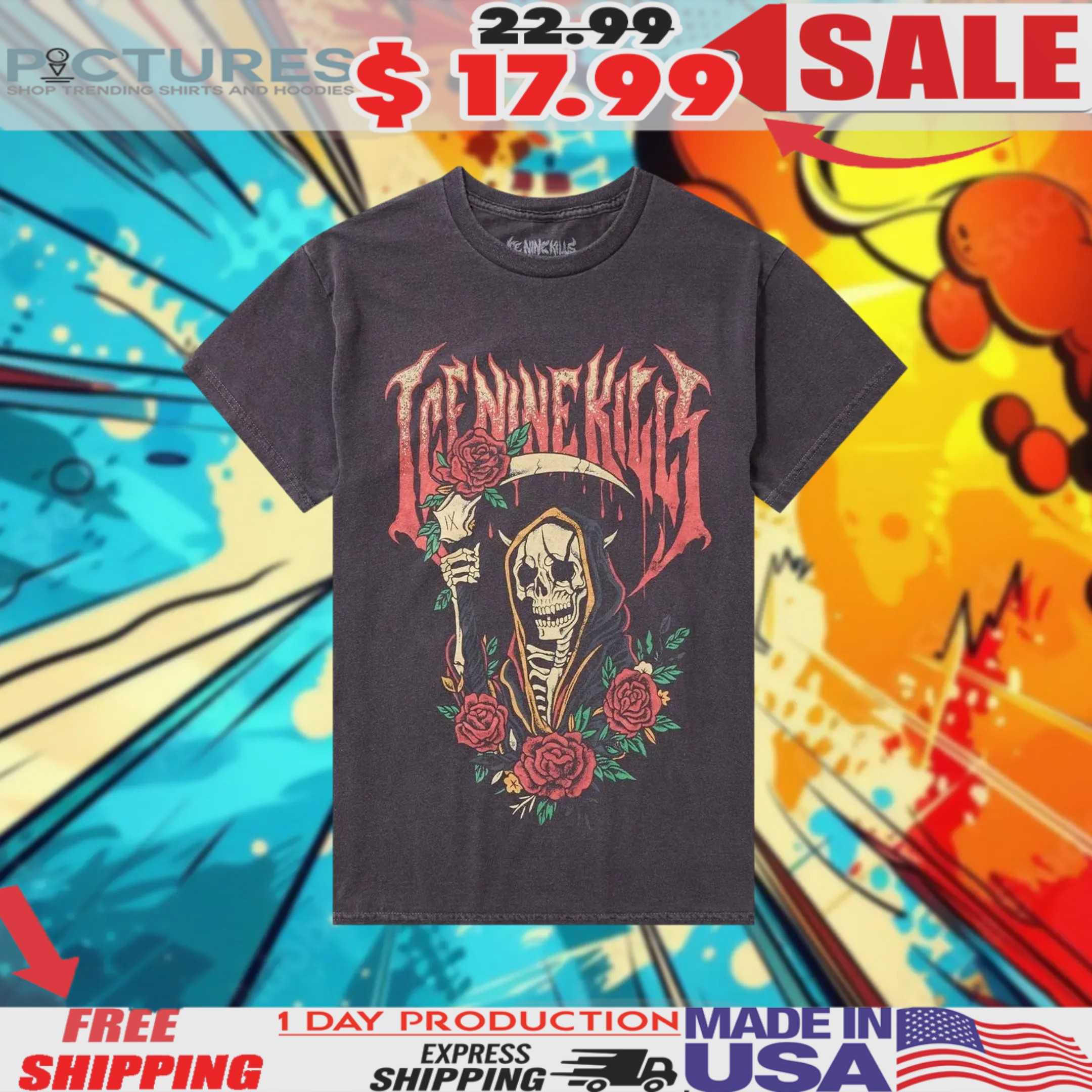 Ice Nine Kills Devil Reaper & Roses Skeleton Shirt