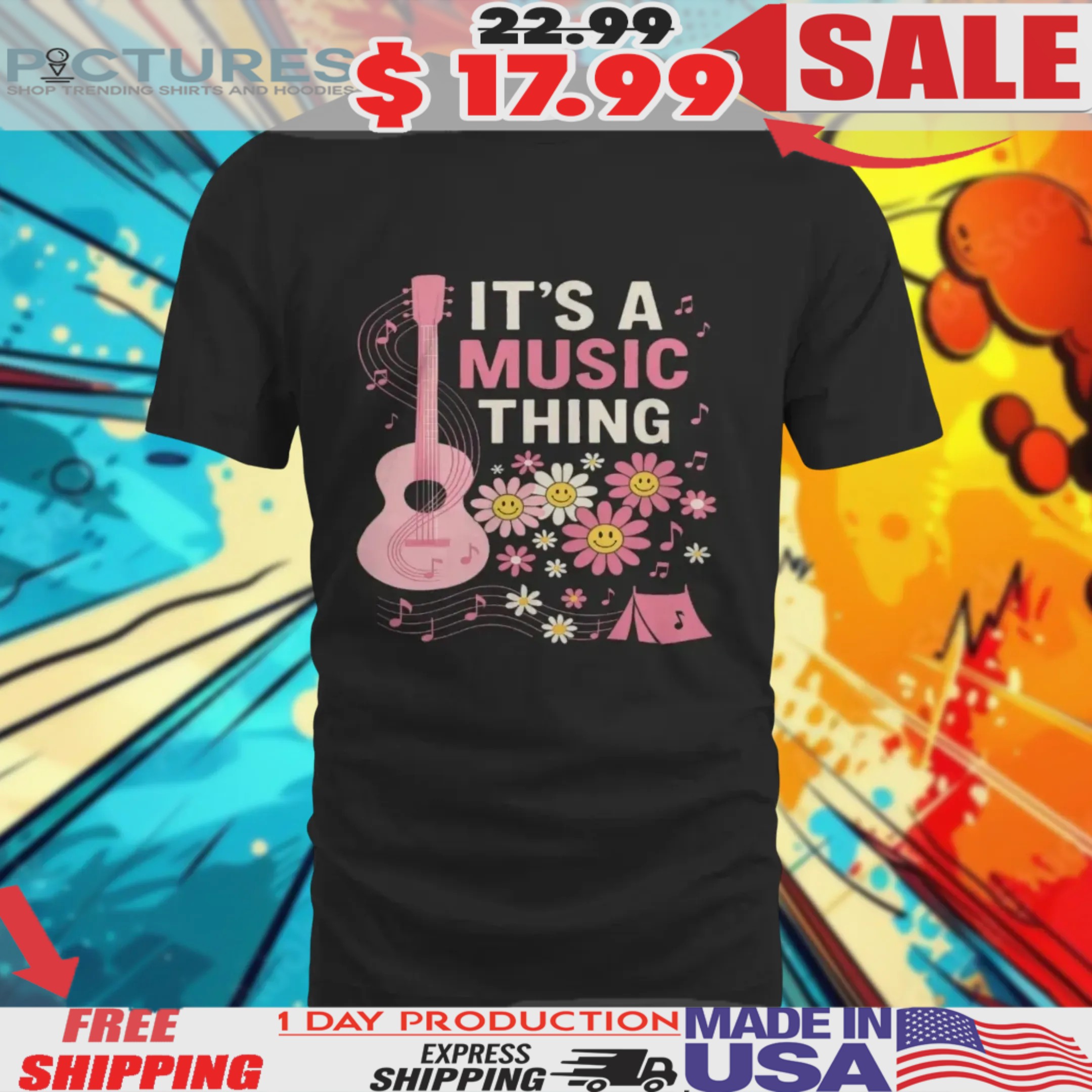 It's A Music Thing Guitar Floral Shirt