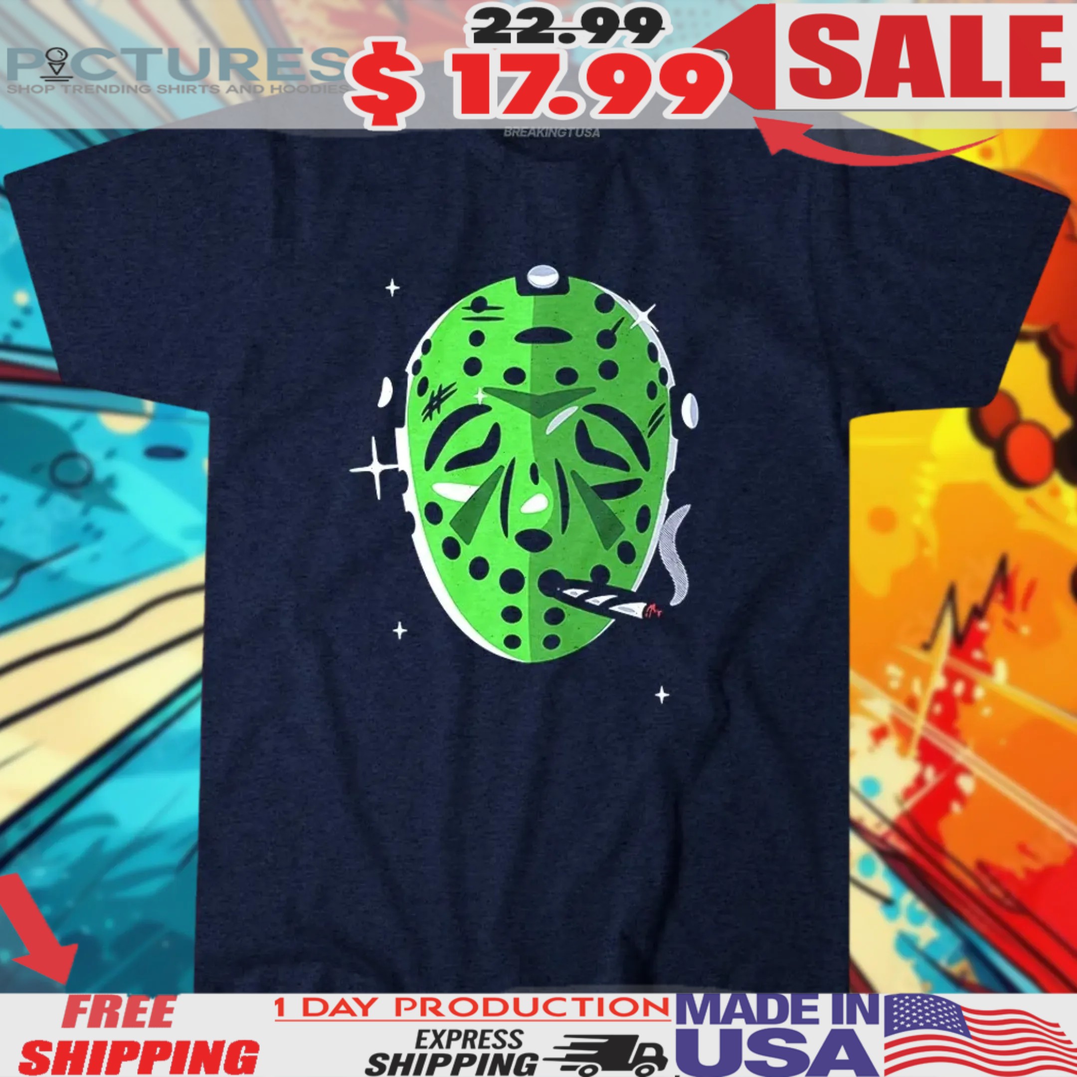 Keep Slashin’ Man Jason Mask Smoking Shirt
