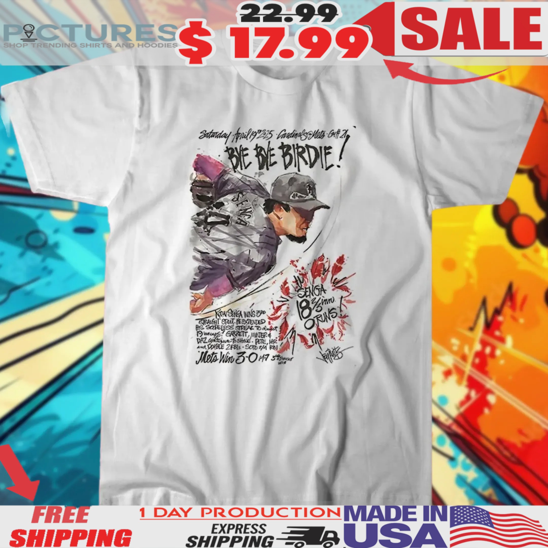 Kodai Senga New York Mets Bye Bye Birdie Anime Graphic Shirt
