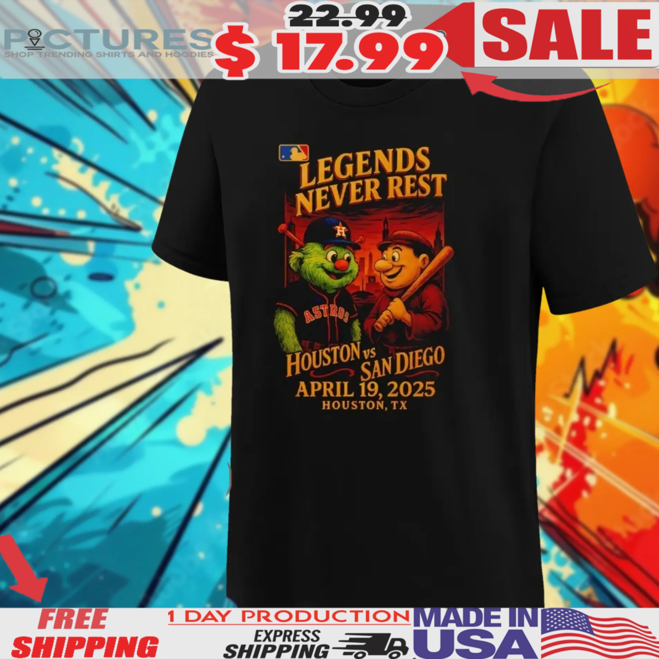 MLB Gameday Houston Astros vs San Diego Padres Legends Never Rest Houston 2025 Shirt